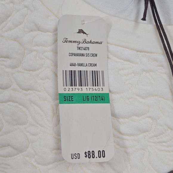 Tommy Bahama Shirt Womens Large Vanilla Cream Round Neck Quilted Floral Beachy - Picture 6 of 10